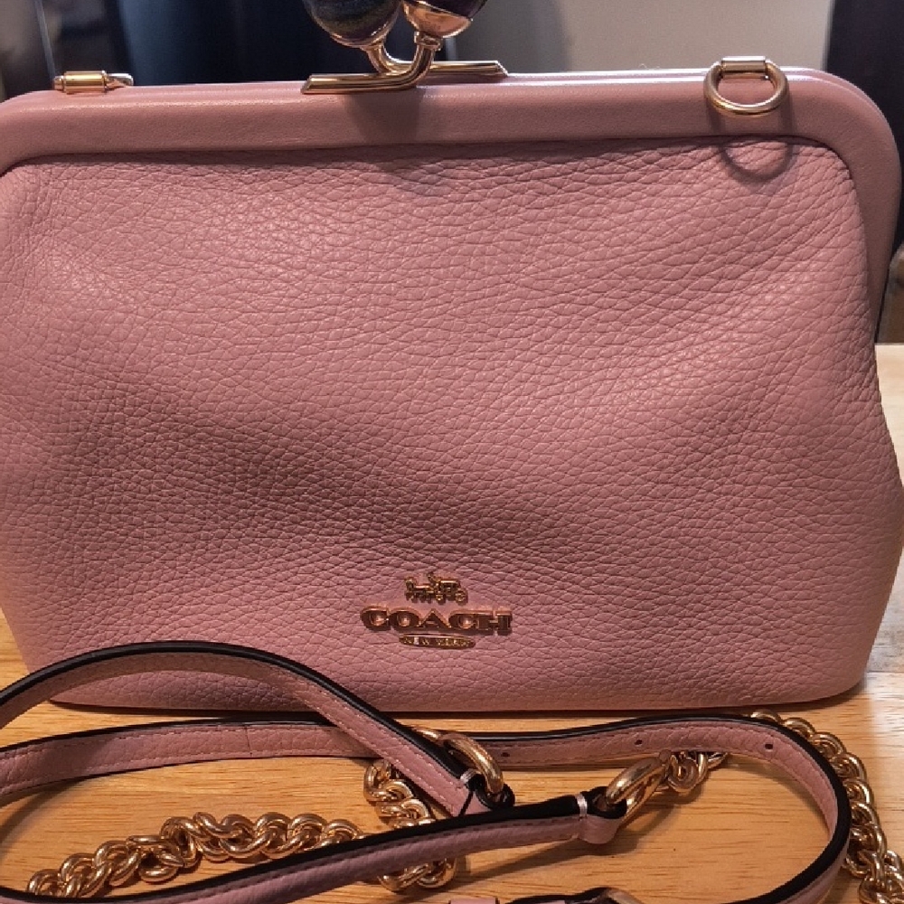 Coach Pink Nora Kisslock Crossbody Bag with Pebbled Leather and Gold Hardware